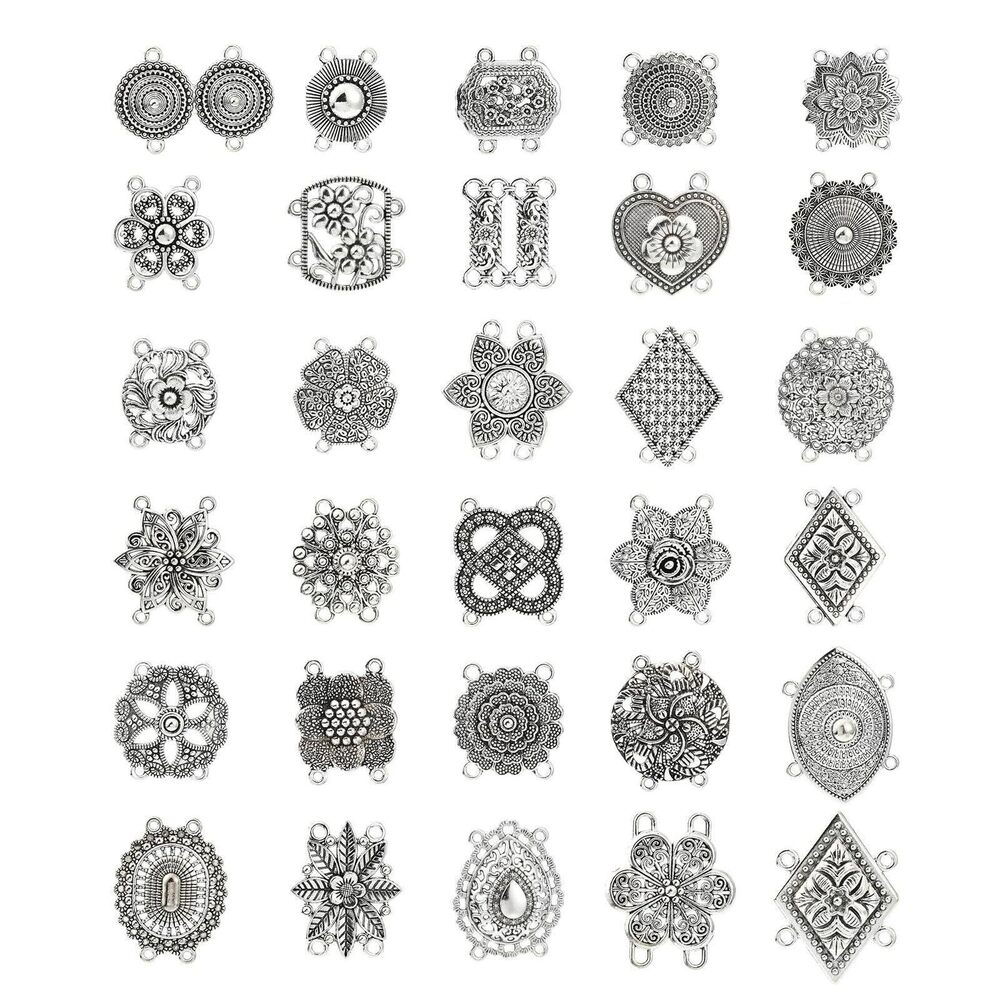 1962 60 pcs 30 Styles Tibetan Style Link Connector Charms Antique Silver